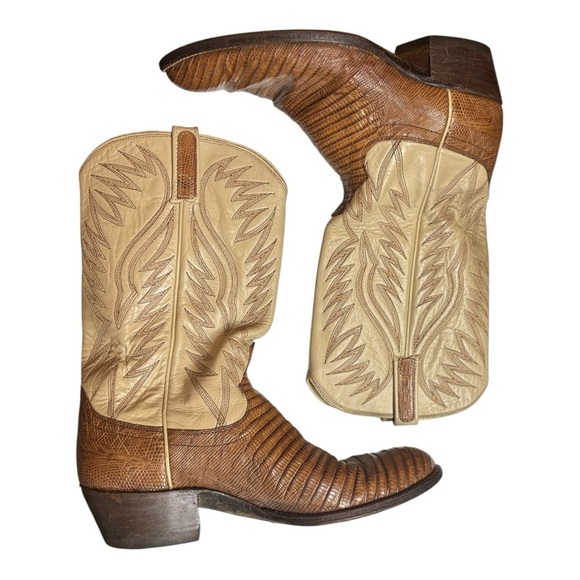 Dan Post Lizard Boots Brown and Beige Size 10.5 D Exotic Western Boots - Picture 12 of 13